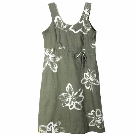 LOLE' Khaki Green Tie Dye Flowers Sleeveless Linen Blend Dress ~ Women's Size 8 - Picture 2 of 6